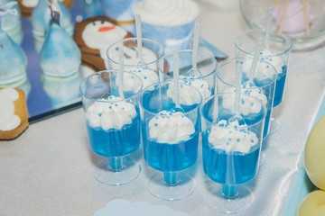 Candy bar on wedding ceremony with different candies