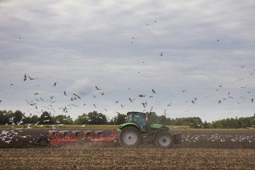 Landwirt pflügt ein Feld