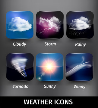 Realistic Square Weather Icon Set