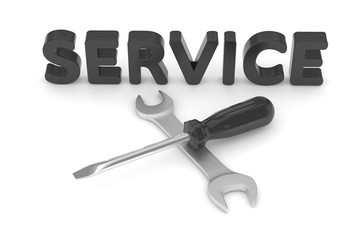 screwdriver and wrench tools on white background. service concept. 3D Rendering.