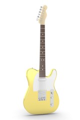 Fototapeta premium Isolated golden electric guitar on white background. Musical instrument for rock, blues, metal songs. 3D rendering.