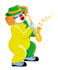 Clown playing saxophone jazz