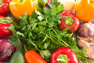 Healthy eating. Fresh vegetables on old wooden surface