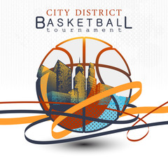 Basketball tournament Urban Scene Poster with buildings and skys