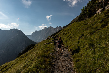 Hiking in the morning hours in the mountains of Austria