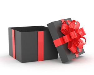 open gift box with bows isolated on white. 3d rendering.