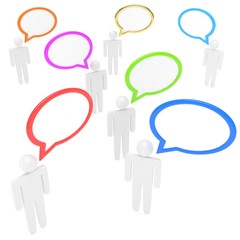 people with talk bubbles isolated over a white background. 3d rendering.