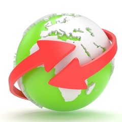 Arrows and Earth globe. 3d render