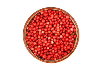 Lingonberry (Vaccinium vitis-idaea) in dish on white background