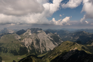 The valley of Grosser Ahornboden from Lampsenspitze in Tyrol Austria