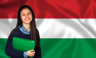 Teen student smiling over Hungarian flag