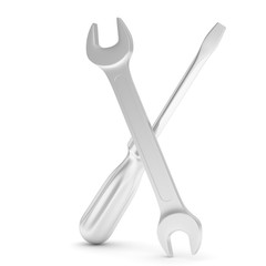 3D Illustration Wrench and screwdriver, service concept