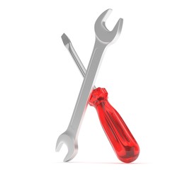 3D Illustration Wrench and screwdriver, service concept