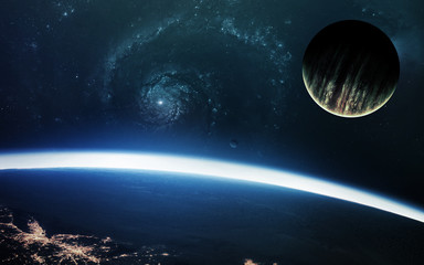 Abstract scientific background - planets in space, nebula and stars. Elements of this image...