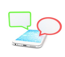 smartphone with bubbles isolated on white background. 3d rendering.