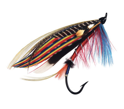 A photograph of a beautiful, colourful fly fishing hook