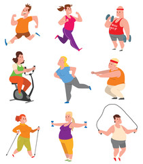 Fototapeta na wymiar Fat people fitness gym vector.