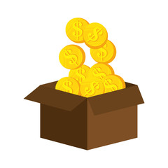 box with money gold coin cash financial economy iteam vector illustration
