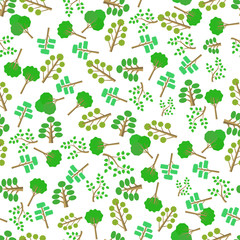 Obraz premium Green Trees Silhouettes Seamless Pattern on White.