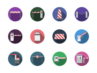 Road barrier gates round color vector icons