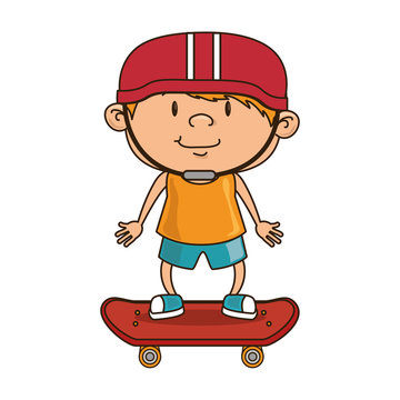 boy smiling riding skateboard  happy child kid face cartoon vector illustration