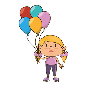 girl smiling happy child kid face cartoon balloons vector illustration