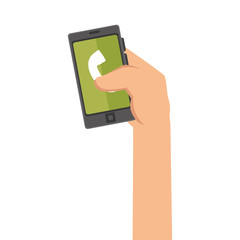 hand holding a smartphone phone mobile communication call technology vector illustration