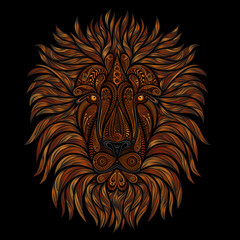 Red lion of vector patterns on a black background.