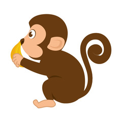 monkey animal holding banana fruit cartoon funny wildlife vector illustration