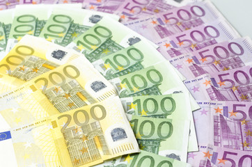 Many different euro bills. Symbolic photo for wealth and investments