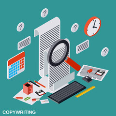 Copywriting, editing, journalism, publication flat isometric vector concept illustration