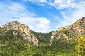 Beautiful calcite mountain with blue sky at khao sam roi yod nat