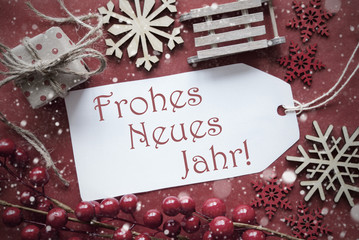 Obraz na płótnie Canvas Nostalgic Christmas Decoration, Label With Neues Jahr Means New Year
