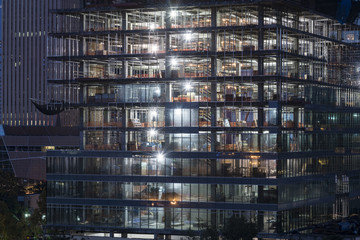 Office building construction site at night