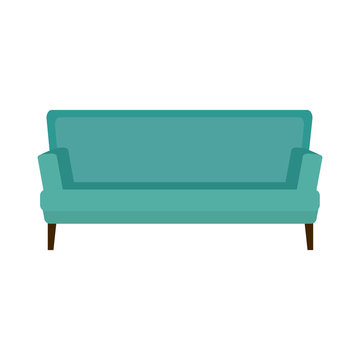 Comfortable Sofa Couch Modern Blue Home Furniture Object Vector Illustration
