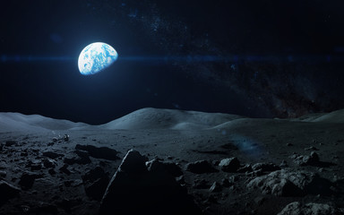 View of Earth from moon. Elements of this image furnished by NASA