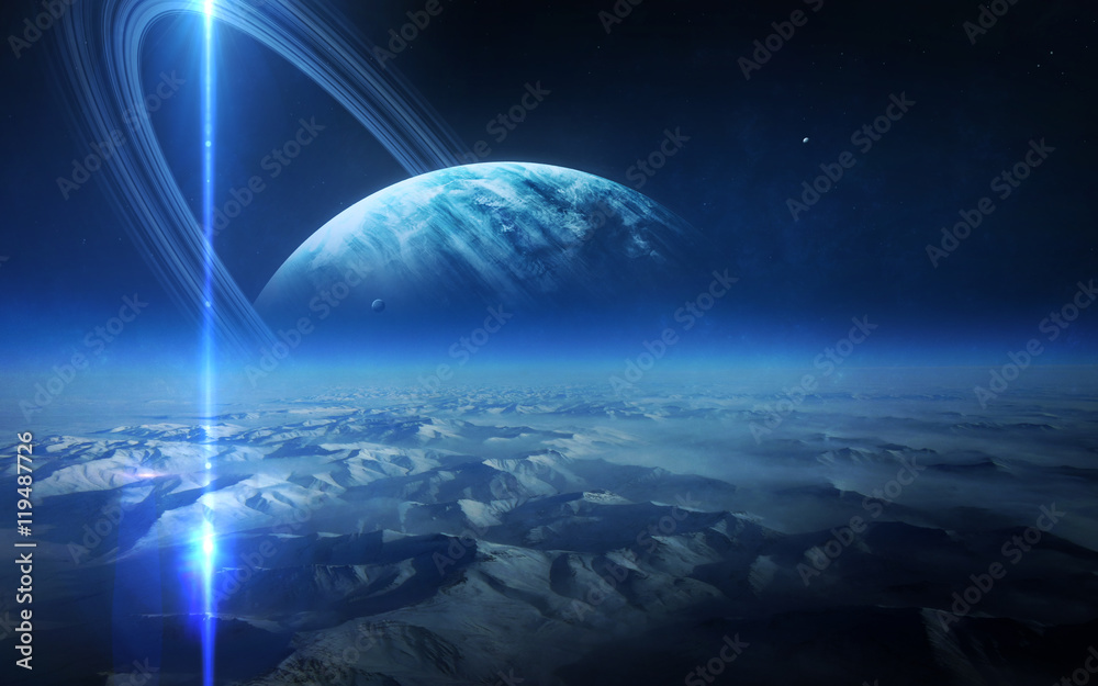 Wall mural view of uranus from titania. elements of this image furnished by nasa