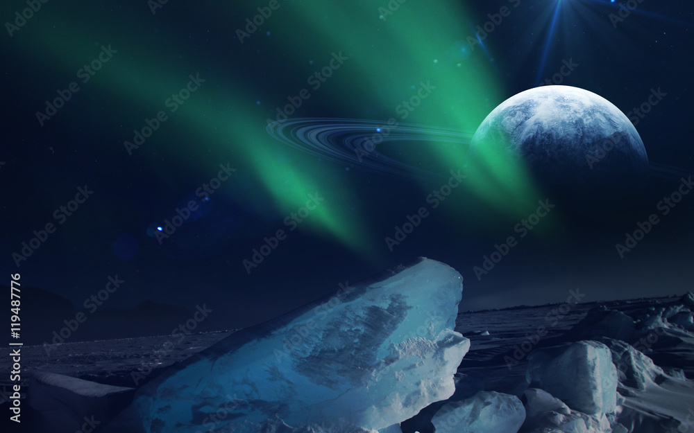 Poster view of neptune from triton. elements of this image furnished by nasa