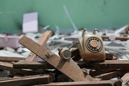 the end of analog telephone in destroyed roomm