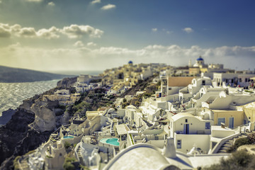 White houses, Santorini Island. Tilt shift effect