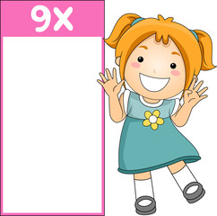 Kid Girl Multiplication Table Flash Card Nine