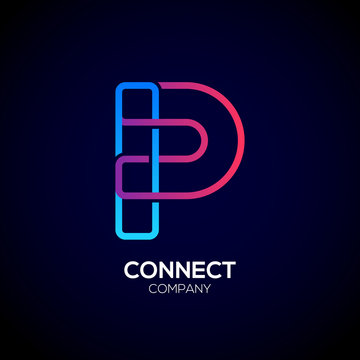 Letter P Logo Design.Linked shape square symbol,Digital