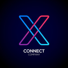 Letter X Logo Design.Linked shape square symbol,Digital