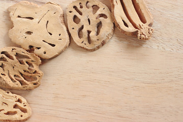 Lotus Root with Dry out on wooden table