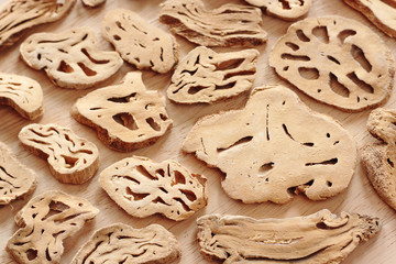 Lotus Root with Dry out on wooden table