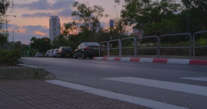 Crossroads, sunset, logistic transport. Israel,   4k time lapse. Point of view ground.