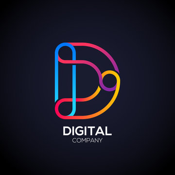 Letter D Logo Design.Linked shape circle symbol,Digital