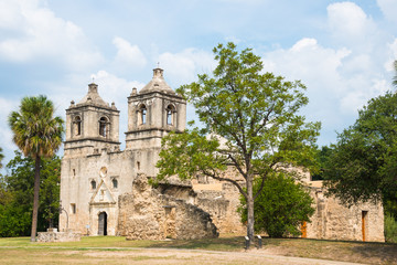 Fototapeta na wymiar Historic Spanish Colonial Mission Concepcion Exterior San Antonio Texxas