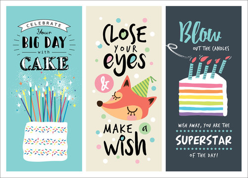 Set of birthday greeting cards design