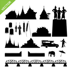 Naklejka premium Chiang Mai symbol and landmark silhouettes vector